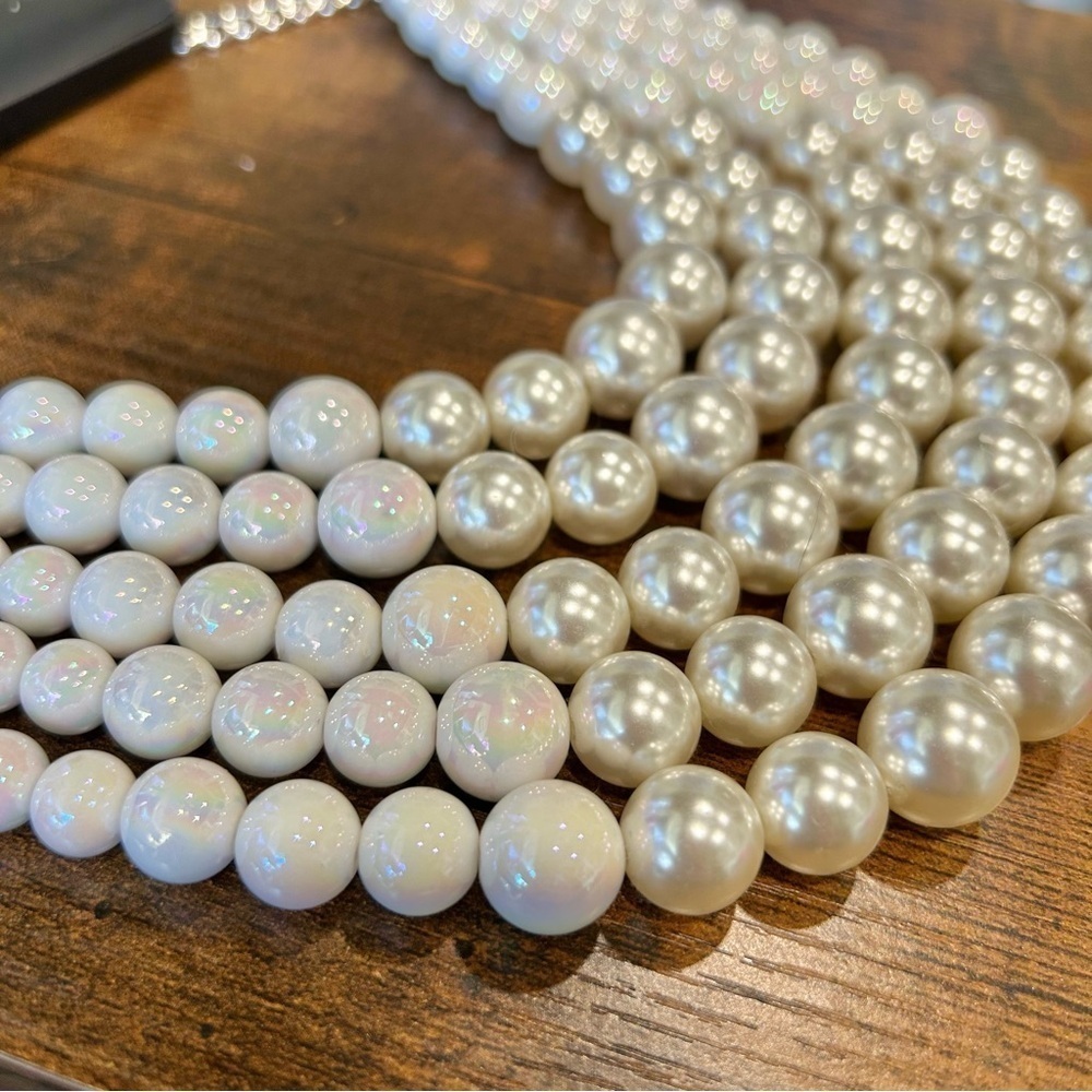 NWT nOir Jewelry Large Pearl Bead Layered Necklace Silver Chain 5 Strand Ivory - Picture 4 of 6